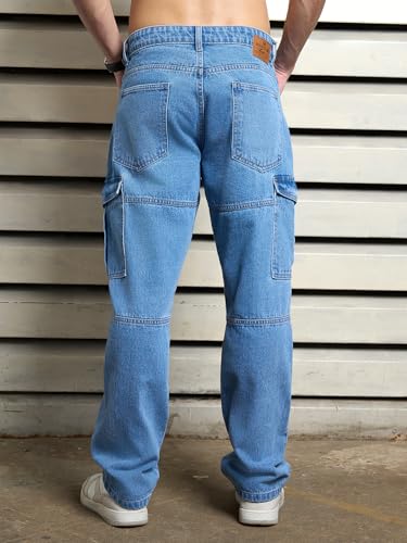 Image of HIGH STAR Men's Mid Rise Straight Jeans (HSMJNS2404 Blue 2, 30)