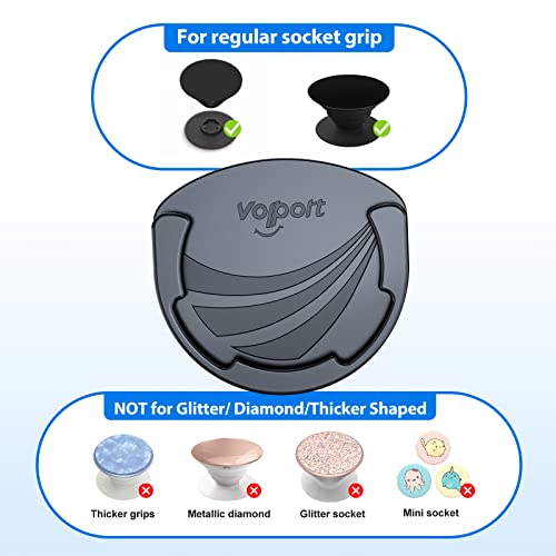 Volport Air Vent Phone Mount For Socket User, Universal Silicone Vent Holder With Adjustable Clip & 2 Pack Sticky Adhesive Replacement For Collapsible Grip Stand Compatible With Smartphones Black #TOP4