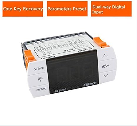 Elitech EK-3030E تحكم رقمي في درجة الحرارة مع شاشة تعمل باللمس ، ترموستات مع مرحلتين ، تبريد تحكم في الإخراج ، تدفئة ، تذويب ، مروحة ، مجسات