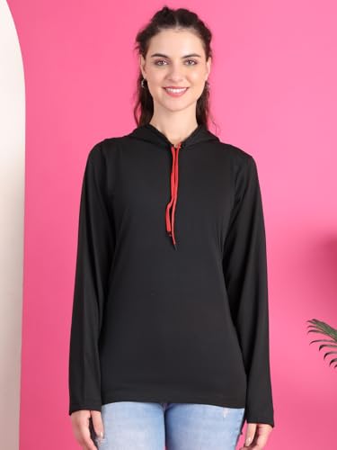 Image of Mack Jonney Cotton Blend Full Sleeve T-Shirt with Hoodie for Women-VJ-FSTWH-01