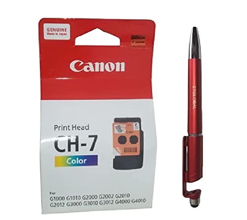 Canon Printer Head Colour CH 7 with ITGLOBAL 3in1 Multi-Function Mobile Phone Stand, Stylus Pen Anti-Metal Texture Rotating Ballpoint Pen (Very Colors),Red