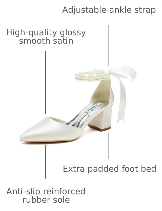 Image of Block Heel Wedding Shoes for Bride Pointed Toe Pearl Wedding Heels Bridal Shoes