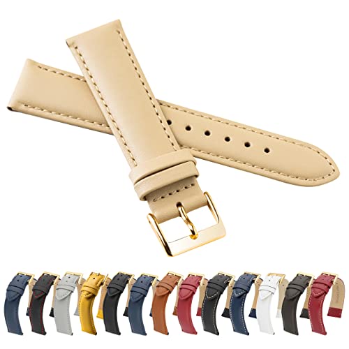 MARCHEL 18 mm Lederarmband Beige Uhrenarmband Glattleder Schließe Gold