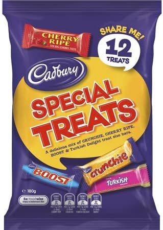 Cadbury Share Pack Special Treats 195g | Crunchie, Cherry Ripe, Turkish Delight, Boost | Made in Australia (12 Pack) | Filled with Australia's Favorite Treats!