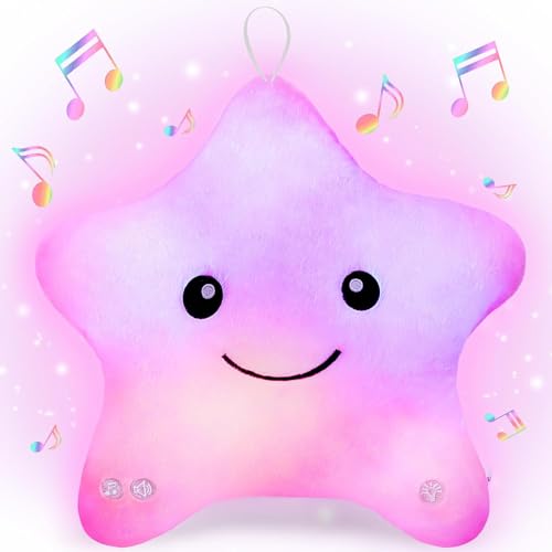 Image of Subao Sensory Toys for Kids,14 inch Toddler Pillow With Light & Music,Twinkle Plush Star Night Light Cushion Autism Sensory Toys for Toddlers Age 3 4 5 6 7 8 9 10,Birthday Xmas Easter Gifts for Girls Pink