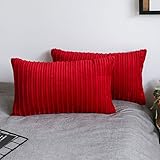 UGASA Decor Super Soft Plush Corduroy Striped Christmas Velvet Rectangular Pillow Covers Cushion Cases for Livingroom/Couch, 1 Piece, 12'x20'(30x50cm), Burgundy