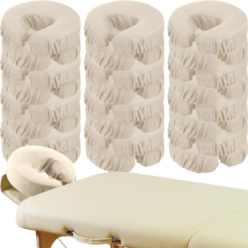 Macarrie 24 Pcs Face Cradle Covers for Massage Table Microfiber Reusable Soft Thicker Massage Table Headrest Covers Bulk Oil Proof Cradle Head Rest Sheets for Spa Beauty Salons(Beige)