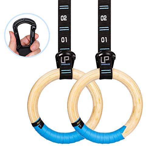UPGRADE Wooden Gymnastic Non- Slip Rings with Heavy Duty Adjustable Straps - Olympic Gym Ring for Strength Training, Workout, Bodybuilding, Cross Training, Fitness, Pull-Ups and Dip