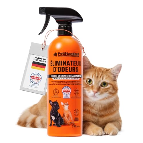 PetStandard Spray Enzymatique – Destructeur d’Odeurs Puissant & Détachant – Urine de Chien & Chat, Excréments, Vomissures – Sans danger les Animaux...