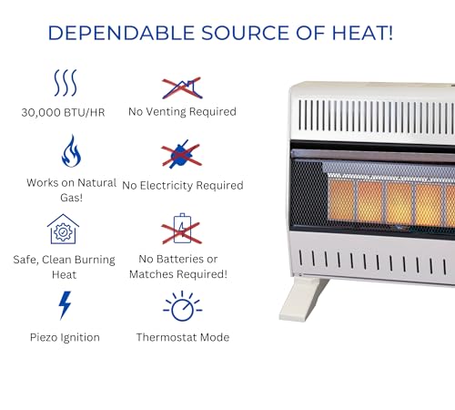 Image of ProCom Heating Natural Gas Ventless Infrared Plaque Heater With Base Feet - 30,000 BTU, T-Stat Control - Model# MN300TPA-B