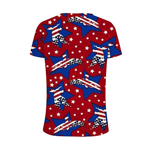 Womens Basic Tops Short Sleeve Shirts Leisure Tees Tshirts Loose Comfy Blouse Usa 4Th Of July Flag Pattern #TOP4