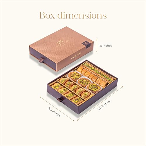 Damaskino Home Assorted Baklava Gift Box 10.5oz, 25 Pieces – Pistachio Baklava Pastries Wrapped in Phyllo & Kataifi – Authentic Middle Eastern Sweets – Turkish Dessert Food Gifts - Arabic Dessert