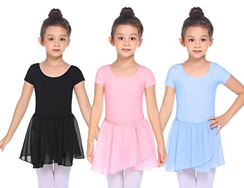 Arshiner Girls Ballet Skirts Dance 3 Pack Black Pink Blue Size 8-9 #TOP1