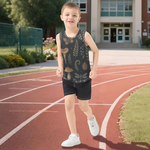 Amnita Mushroom Black Children Tank Top Sleeveless Teens Vest Boys Football Shirt for Running Workout Beach Swim 3T 5