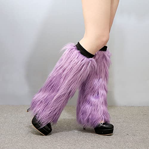 Fuzzy Faux Fur Leg Warmers for Women, Long Boots Shoes Cuff Cover, Knee-length Hipster Warm Sock3