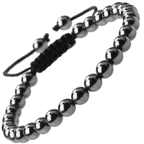 MASSIVE BEADS Macrame Bracelet - Hematite Healing Crystal Braided Rope ...