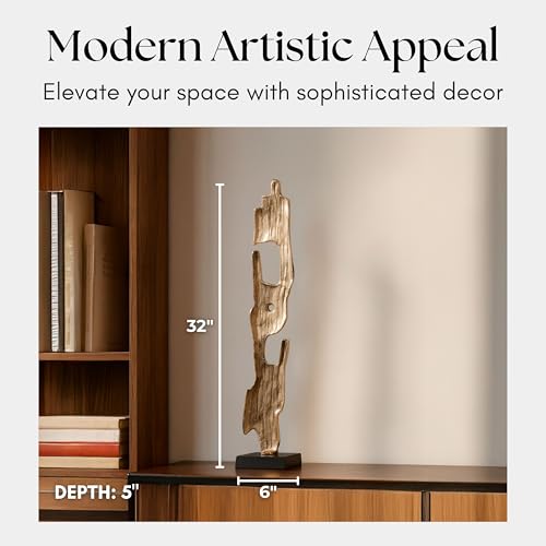 Escultura Moderna Metálica en Base Acrílica Dorada 32" miniatura 2