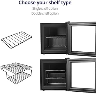 Northair Compact Mini Freezer with Glass Display Door - 1.1 Cu Ft with 2 Removable Shelves - Quiet Upright Freezer - 7 Temperature Settings - Black