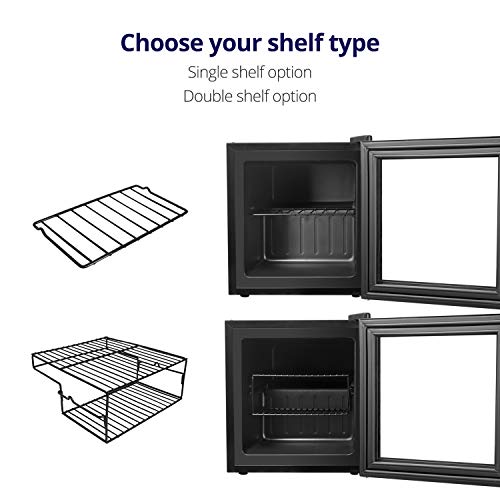 Northair Compact Mini Freezer with Glass Display Door - 1.1 Cu Ft with 2 Removable Shelves - Quiet Upright Freezer - 7 Temperature Settings - Black