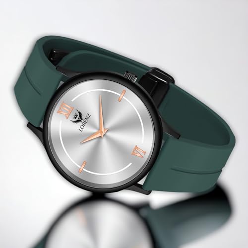 Image of LORENZ Silicone Slim Case Analog Watch with Green Magnetic Lock Strap|Watch for Men & Women| Mk-4068R