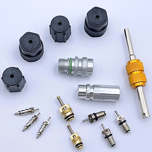 Air Conditioning Valve Core Kit | Cap & Valve Ac R12 R134A Teflon Seal Refrigeration A/C Air Conditioning Service Valve Car & Hvac Ac System Charging Port Seal Caps Kit #TOP4