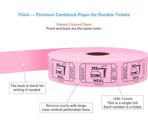 Image of Tacticai 1000 Food & Meal Raffle Tickets, Single Roll, Pink