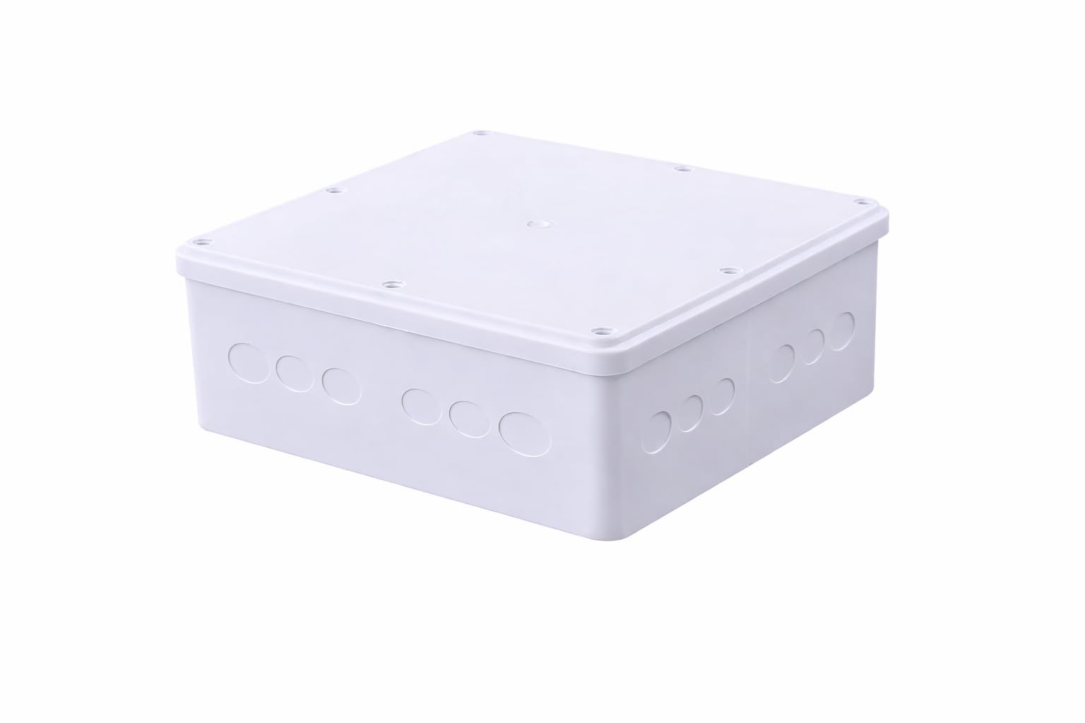 12" x 12" x 3" White PVC Junction Box – Heavy-Duty Plastic Electrical Conduit Box with Pre-Molded 1/2" & 3/4" Knockouts, Snap-Off Cover & Metal Lid Screws Included — Amazon image 8