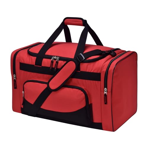 22 inch Gym Bag for Men - 55L Large Travel Duffle Bag Sports Equipment Bag with Multiple Zippered Pockets,Outdoor Workout Duffle Bag for Overnight Weekend - Red