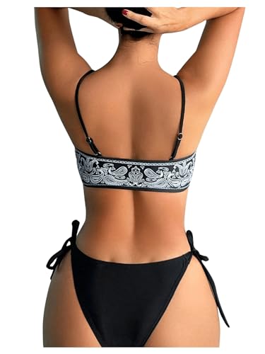 SOLY HUX Bikini Tops for Women Paisley Print Tie Front Swimsuit Bathing Suit Tops2