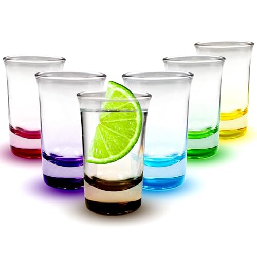 Vaso de chupito colorido – 6 x 5 cl pequeños con fondo pesado – Ideales para tequila, Jägermeister, vodka, pinnchen, estampación