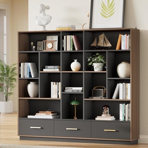 Image of ModernMate 60 inch Wide Bookshelf with 3 Drawers & 16 Open Display Storage