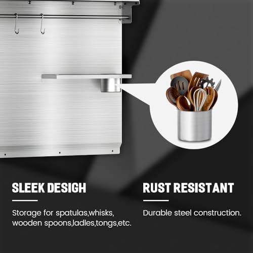 Image of 30 inchx30 inch Stainless Steel Stove Backsplash - Range Backsplash with Shelf & Knife Holder - Kitchen Wall Splash Guard with Pre-Drilled for Easy Installation & Easy Clean