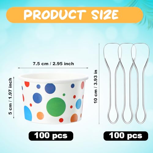Image of Boao 100 Set 5 oz Ice Cream Cups with Spoons Disposable Paper Sundae Dessert Bowls Summer Party Supplies (Dot Style)