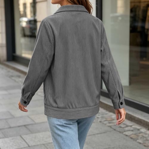Corduroy Jacket Women Button Down Casual Collared Shirt Cropped Shacket - image 3