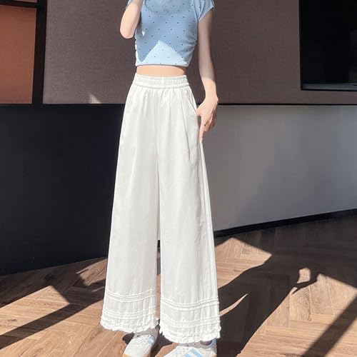 Women's Lightweight Wide-Leg Pants Fashion Lace Cropped Pants Loose Casual Straight Pants2