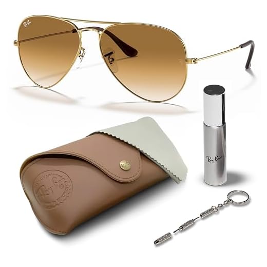 Ray-Ban RB3025 Óculos de sol clássico gradiente em forma de aviador com kit de óculos – protetores de nariz ajustáveis – Óculos de sol retrô, Armação dourada polida Arista | Lente marrom claro, 58mm