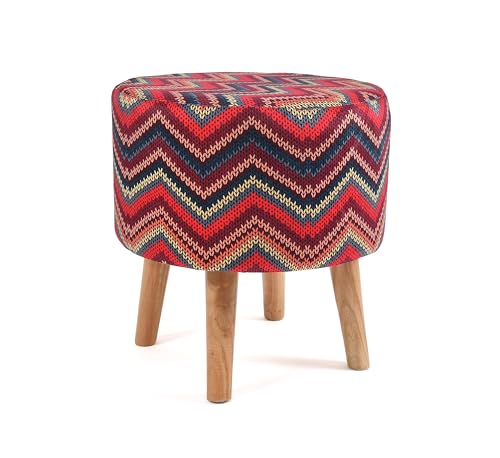 Image of NACIA Printed Ottoman Stool Set of 2 | Soft Cushioned Velvet Pouf Footrest with Wooden Legs | Decorative Seating Stool for Bedroom Living Room Home & Office (16x16x17 Inch, Zik Zak)