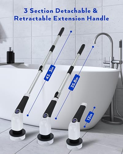 Image of Electric Spin Scrubber, 3-Speed Cordless Shower Scrubber with 8 Replaceable Brush Heads, Long Adjustable Handle for Bathroom, Tub & More