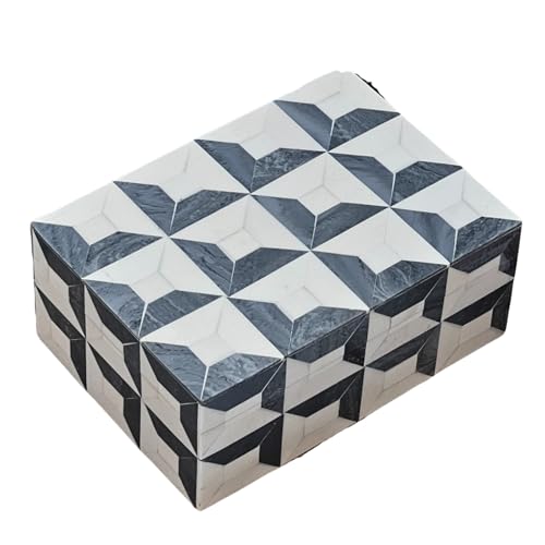 collectiblesBuy Handmade Bone Inlay Jewelry Storage Box – Rectangular Decorative Organizer with White Grey Yellow Design – Unique Keepsake Gift for Home Décor