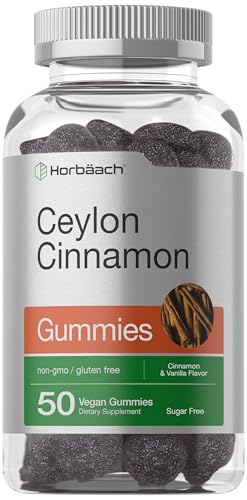 Horbäach Sugar Free Ceylon Cinnamon Gummies 2000mg | 50 Count | Vegan, Non-GMO, Gluten Free | Cinnamon & Vanilla Flavor
