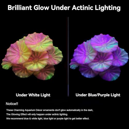 Image of ZtohPyo Aquarium Glowing Silicone Musfroom Coral Ornament for Fish Tank Landscape Decoration, Artificial Glow in The Dark Soft Aquarium Plant for Aquarium Decor Accessories