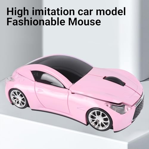 Image of elec Space Wireless Mini Mouse with Case - Cute Sports Car Shape, Lightweight & Portable, 10m Range, Plug and Play (Pink)