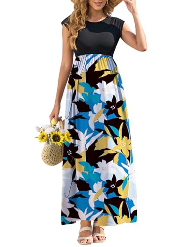 AISWI Casual Maternity Printed Dress with Pockets Cap Sleeve Ribbed