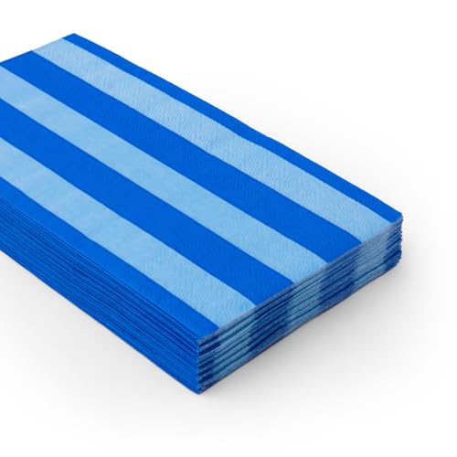 Image of Bonjour Fete Dark Blue Cabana Stripe Guest Towels, Pack of 20, 4.25x7.75 inch