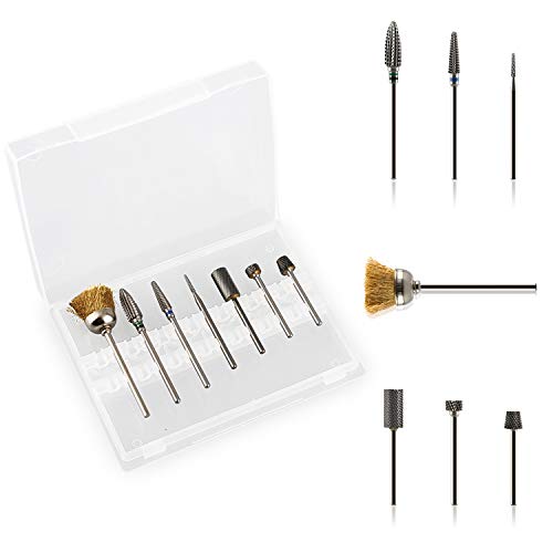 Belle Nail Drill Bits Set 7pcs Tungsten Carbide Acrylic Nail File Drill Bit 3/32" with Storage Case Holder