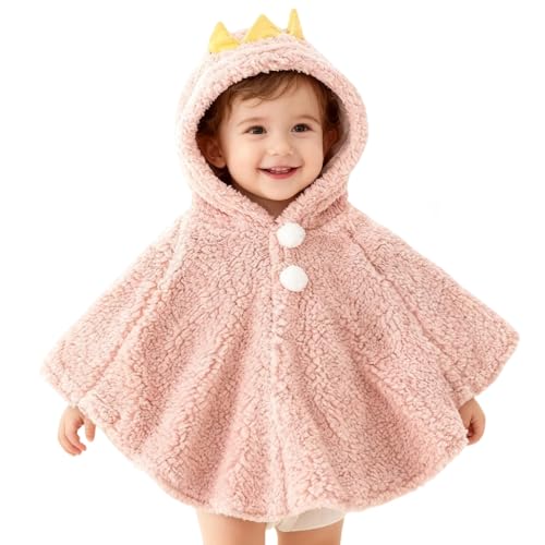 ITODA Mignon Cape à Capuche Bébé Garçon Filles Sweat À Capuche Laine Doux Poncho Cape Tout-Petits Manteau à Capuchon Coupe-Vent Hiver Automne Vêtements d'extérieur Chaude Châle pour Enfants 0-3ans