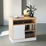 ModernMate Modern Light Walnut Wood Accent Cabinet with Sliding Door, Adjustable Open Shelves & Gold Handle Storage Cabinet for Home Office, 31”W×20”D×29”H
