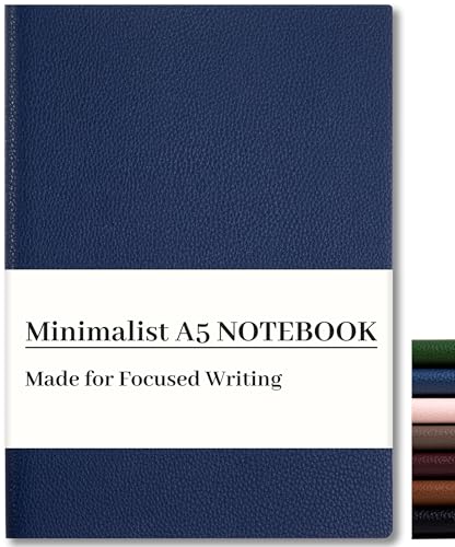 CAGIE Lined Journal Notebook for Men & Women,176 Pages A5 Medium Size, Softcover Leather Journals for Writing, College Ruled Notebook for Work & School, 100 GSM Thick Paper (5.7'' x 8.3'') (Navy Blue)
