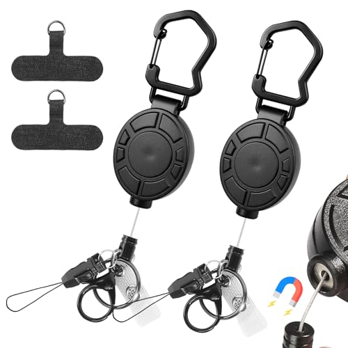 Lot de 2 porte-clés magnétiques extensibles avec câble en acier de 60 cm - Avec 2 coussinets pour chaîne de téléphone portable