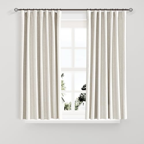 Joywell 100% Blackout Linen Short Curtains 54 Inches Long Cream Natural
